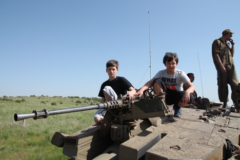 Helgegren's sons on a tank in Israel. Photo © CM Helgegren,