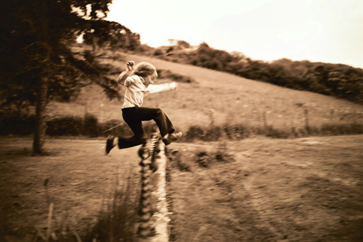 Louie White ha-ha jumping.