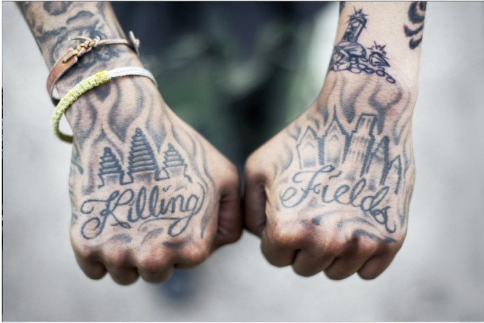 "Shorty shows his killing-field tattoos in Philadelphia" © Pete Pin