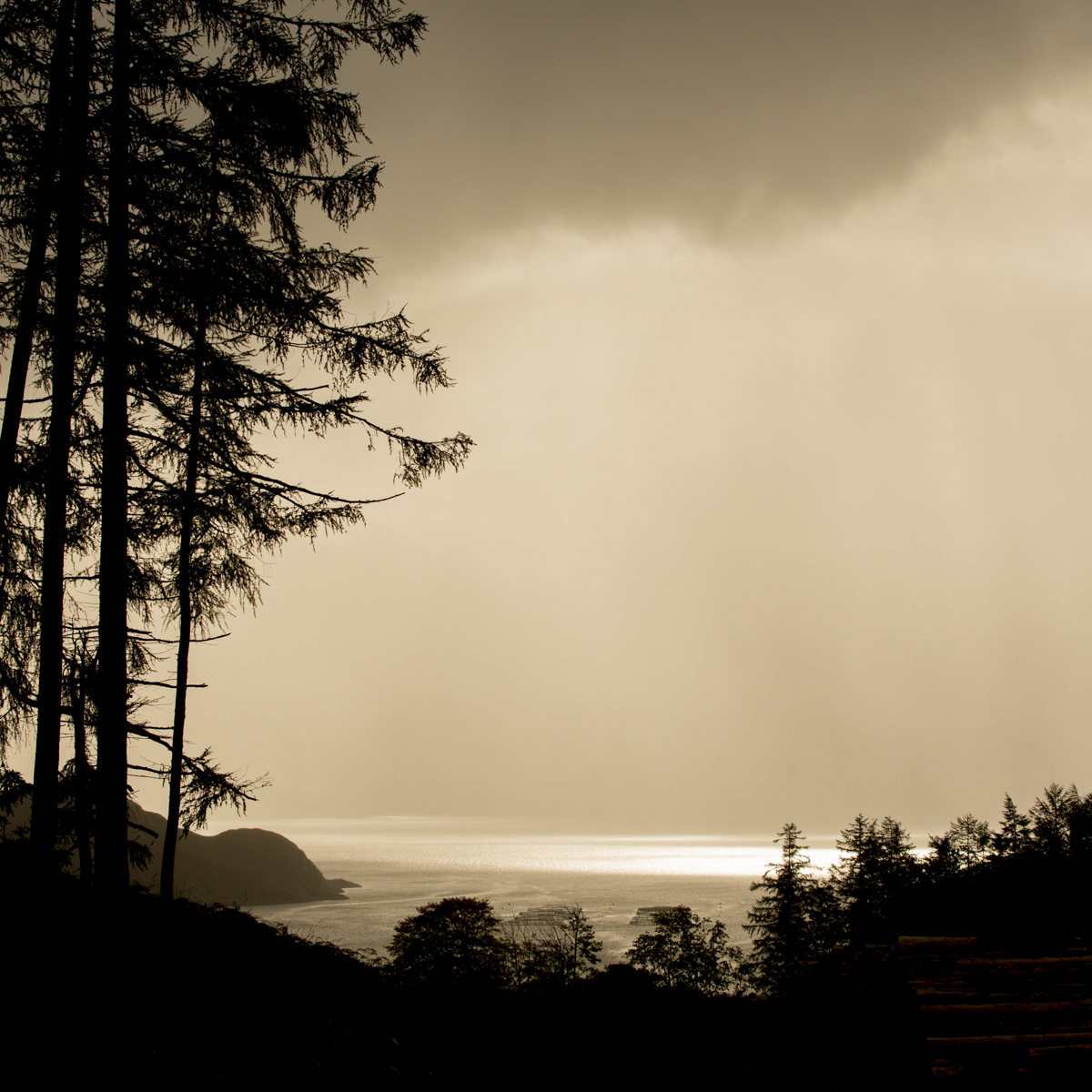 View across Loch Linnhe from Kingairloch to Appin through rain showers © John MacPherson