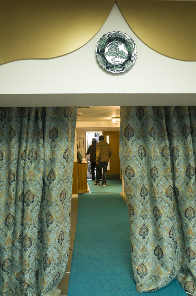 Congregation depart after Friday prayers, Inverness Masjid, Inverness, Scotland, February 2015 Image ©John MacPherson